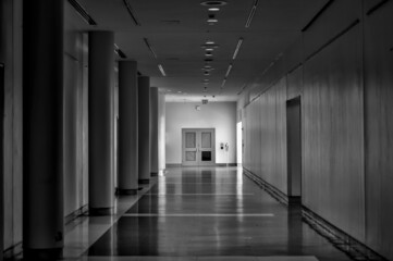 Futuristic retro corridors in an empty building