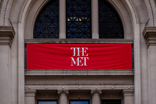 New York, New York - February 15, 2022: Exterior Signage Of The Met Museum In New York