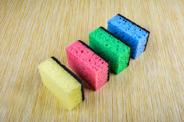 several new multi-colored kitchen washcloths.