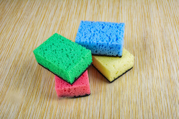 several new multi-colored kitchen washcloths.