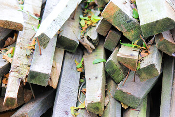 Construction waste in the form of wooden planks