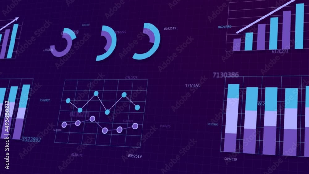 Poster animation of graphics, financial diagram and charts showing profits and losses. elements for user in