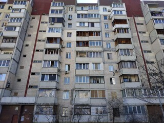 Darnytskyi district, Kyiv city, Ukraine, March 19, 2022. Russian war in Ukraine. After the explosion of a downed Russian missile.