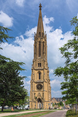 Metz, France. Bell tower, the only remaining part of Garrison's Temple (Temple de Garnison). The Lutheran temple was built in 1875-1881. The nave and the choir were demolished in 1952.