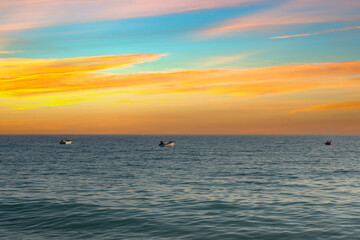 Naklejka premium Summer landscape of Crete island in Greece in Europe. Coast in the Larapetra region. In the background is a sunny sky with clouds.