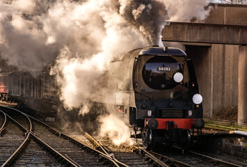 steam train under full steam