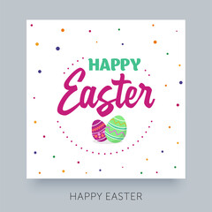 Happy Easter. Greeting card text template with Easter eggs. Trendy design with typography. Modern minimal style.