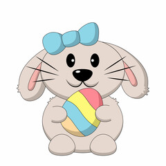 Cute cartoon Easter Bunny with Egg. Draw illustration in color