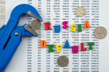 Russian default text in color cubes on business finance document