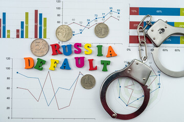  World financial sanctions for Russia is default. finance document with ruble in wise