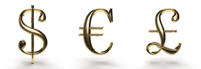 Dollar euro pound sign isolated on white