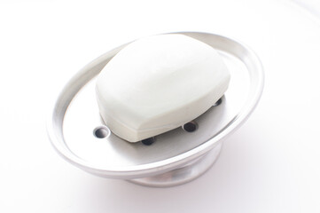 Handmade soap on silver soap dish