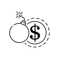 line style money boom icon isolated on white background. Boycott, business war, trade war icon EPS 10. Dollar and bomb economic