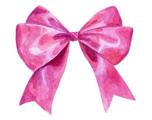 Bow of satin ribbon. Painted watercolor. Element for design.