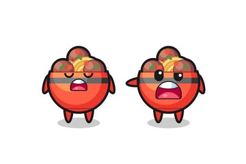illustration of the argue between two cute meatball bowl characters