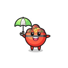 cute meatball bowl illustration holding an umbrella