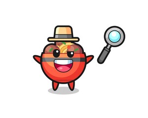 illustration of the meatball bowl mascot as a detective who manages to solve a case