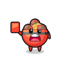 meatball bowl cute mascot as referee giving a red card