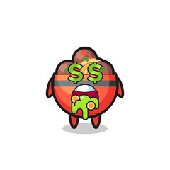 meatball bowl character with an expression of crazy about money