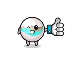 cute marble toy with social media thumbs up symbol