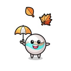 cartoon of the cute marble toy holding an umbrella in autumn