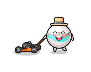 Fototapeta premium illustration of the marble toy character using lawn mower