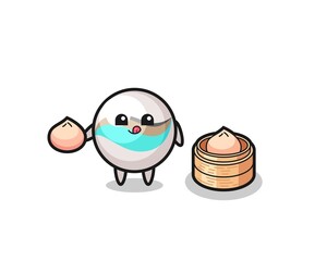 cute marble toy character eating steamed buns
