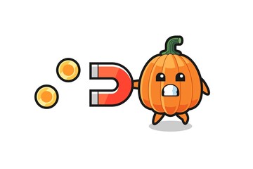 the character of pumpkin hold a magnet to catch the gold coins