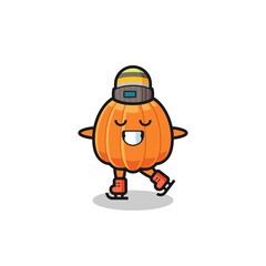 pumpkin cartoon as an ice skating player doing perform