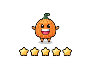 the illustration of customer best rating, pumpkin cute character with 5 stars