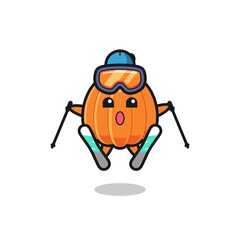 pumpkin mascot character as a ski player