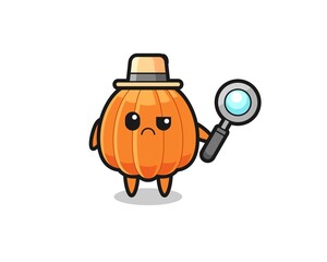the mascot of cute pumpkin as a detective