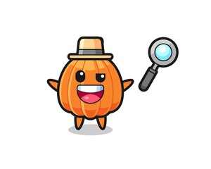Fototapeta na wymiar illustration of the pumpkin mascot as a detective who manages to solve a case