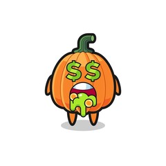 pumpkin character with an expression of crazy about money