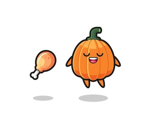cute pumpkin floating and tempted because of fried chicken