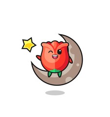 illustration of rose cartoon sitting on the half moon