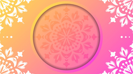 Cute floral background with pink gradient. Round mandala ornament