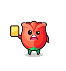 cartoon rose character as a football referee giving a yellow card