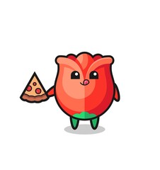 cute rose cartoon eating pizza