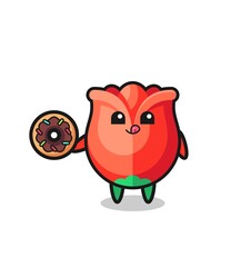 illustration of an rose character eating a doughnut