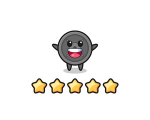 the illustration of customer best rating, barbell plate cute character with 5 stars