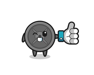 cute barbell plate with social media thumbs up symbol