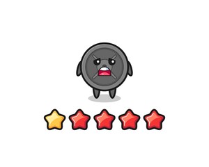 the illustration of customer bad rating, barbell plate cute character with 1 star
