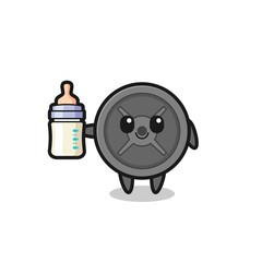 baby barbell plate cartoon character with milk bottle