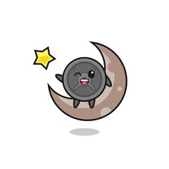 illustration of barbell plate cartoon sitting on the half moon