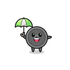 cute barbell plate illustration holding an umbrella