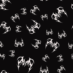 Abstract pattern tattoo love sketch. Artistic goth logo design. Random chaotic white illustration in death metal style on a black background. Cyber sigilism picture.