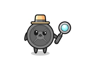 the mascot of cute barbell plate as a detective