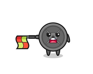 barbell plate character as line judge hold the flag straight horizontally