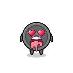 the falling in love expression of a cute barbell plate with heart shaped eyes